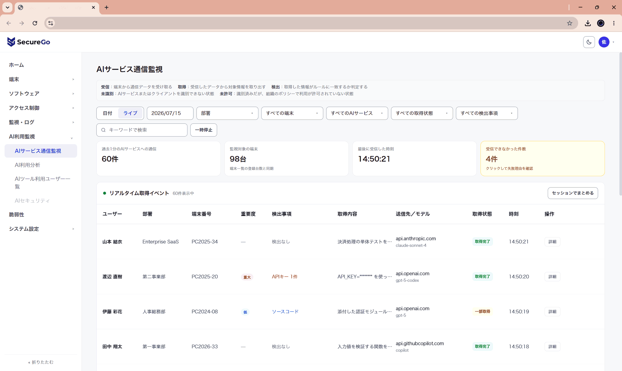 AI利用状況をリアルタイムで取得