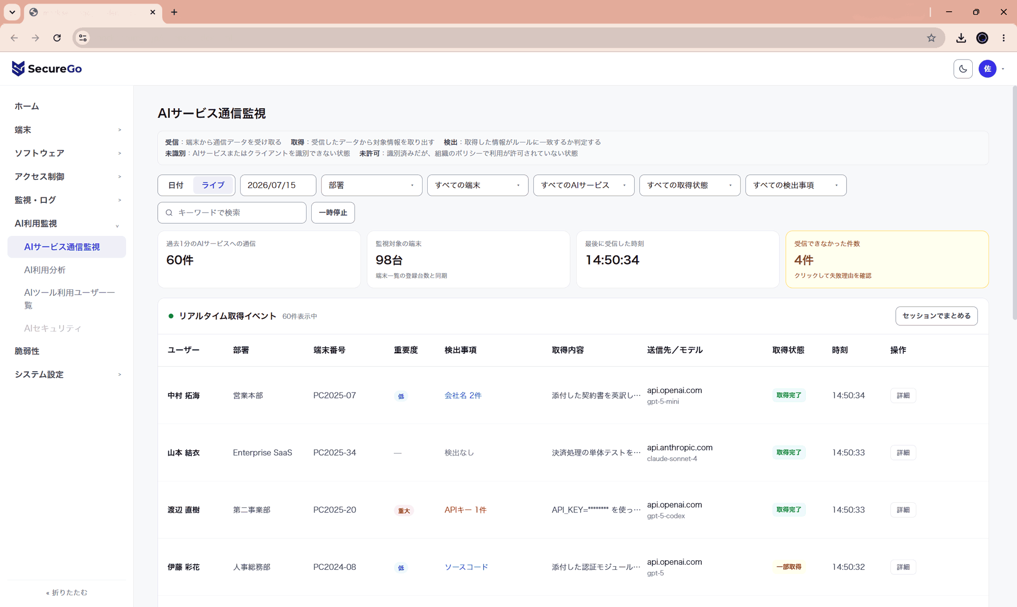 AI利用状況をリアルタイムで取得